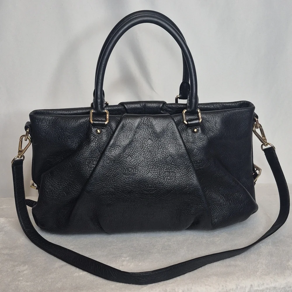 MCM Black Leather Handbag with Gold Accents